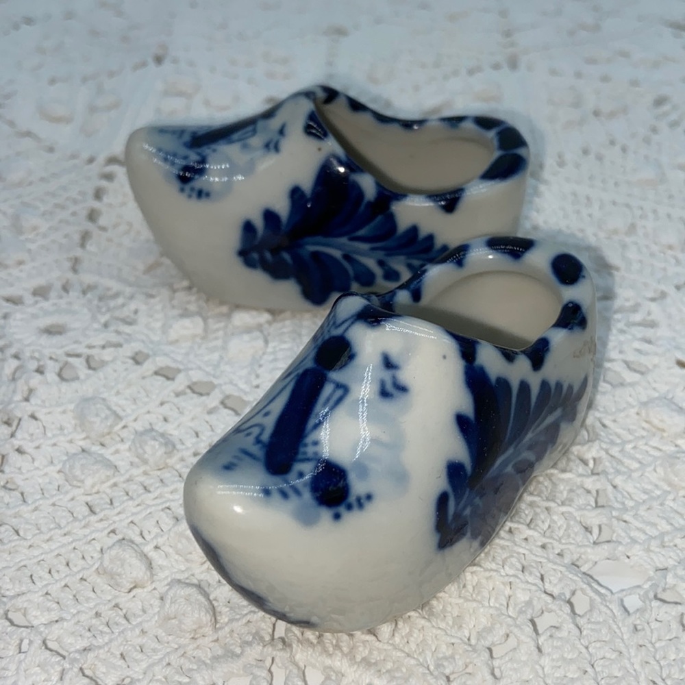 Pr. of Small Delft Blue Porcelain Dutch Shoes